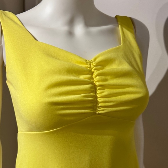 Vintage yellow maxi dress w/ cinched bust & matching sheer floral print jacket. - Picture 6 of 9